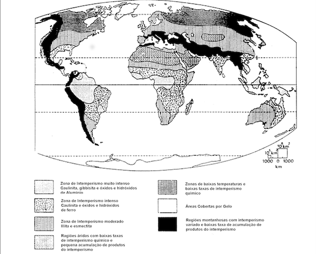 Mapa com zonas de intemperismo no mundo (Foto: Reprodução)