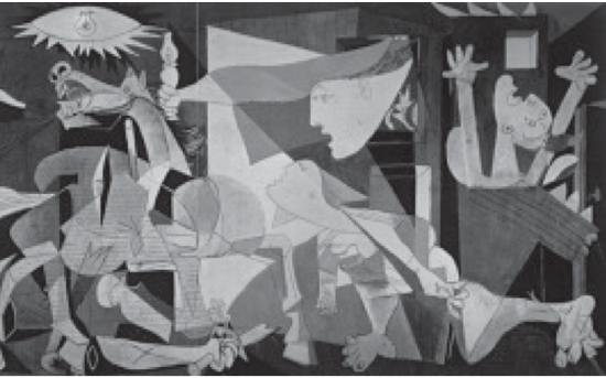 ▼ Questão 114 PICASSO, P. Guernica . Óleo sobre tela. 349 × 777 cm. Museu Reina Sofia, Espanha, 1937. Disponível em: http://www.fddreis.files.wordpress.com. Acesso em: 26 jul. 2010 (Foto: Reprodução/Enem)